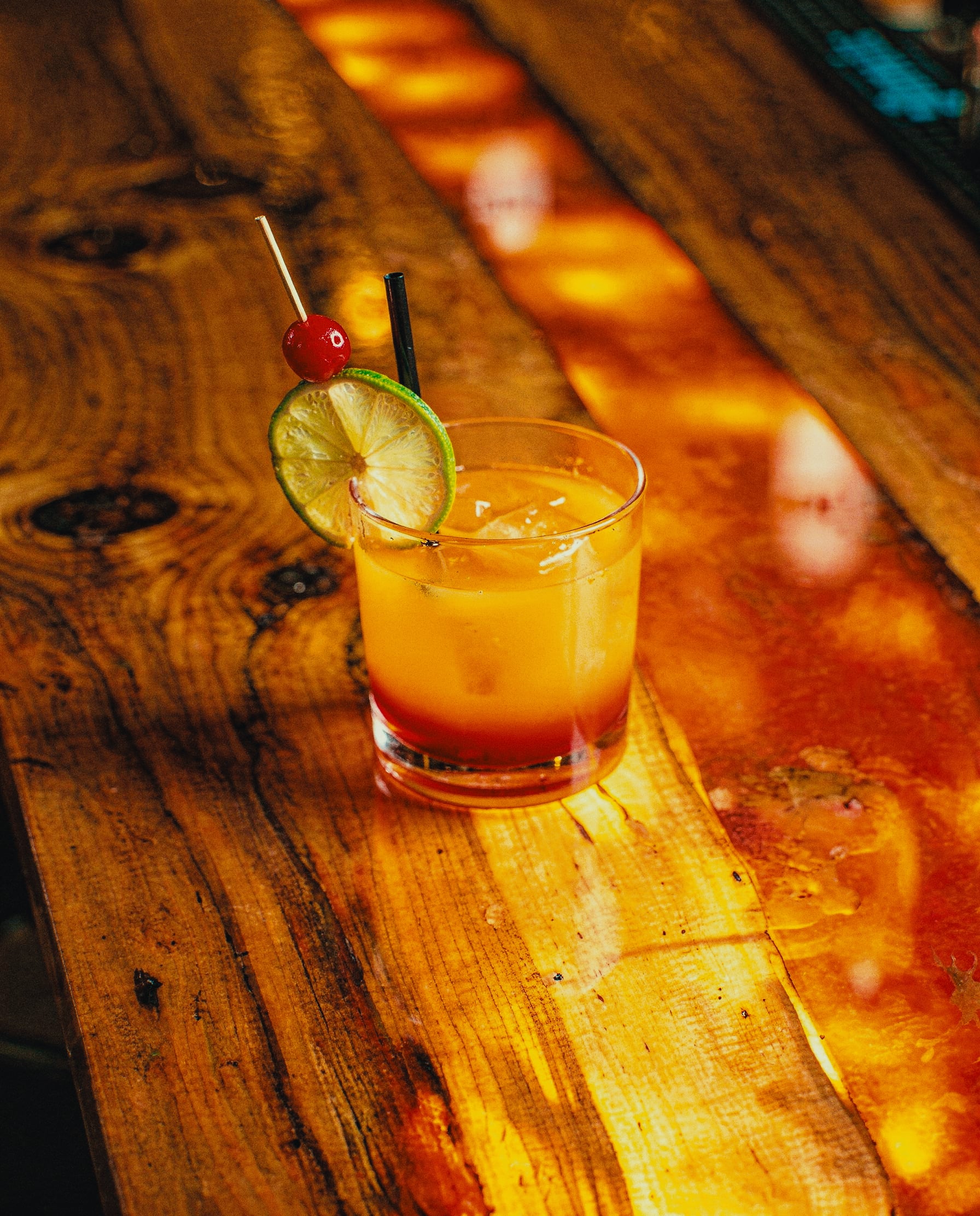 Tequila Sunrise on the bar at Lunami Latin Cuisine